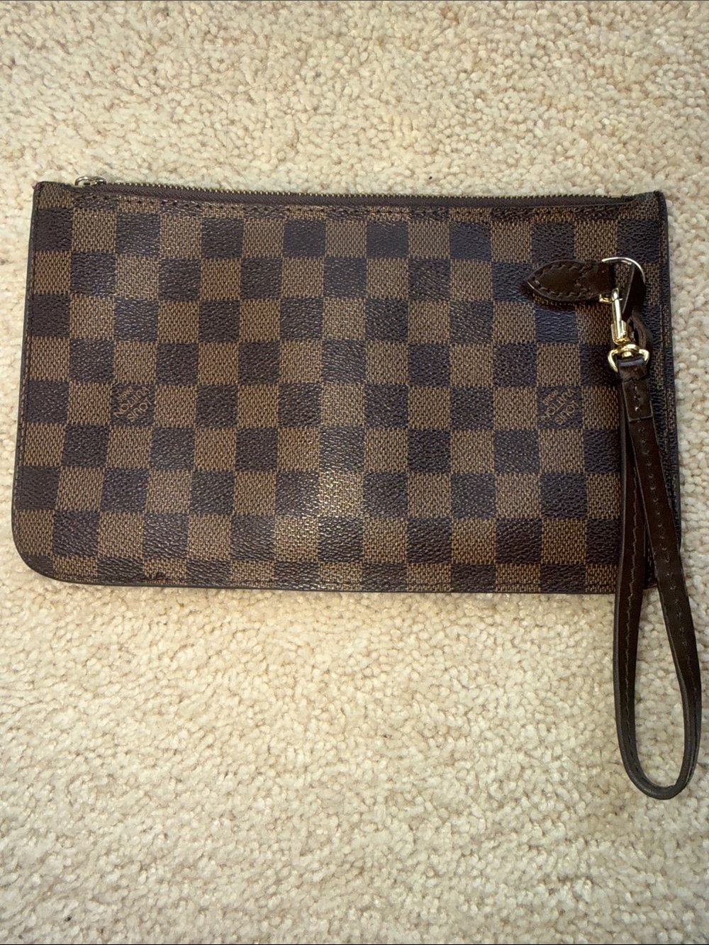 Brown Checkered Wristlet Clutch